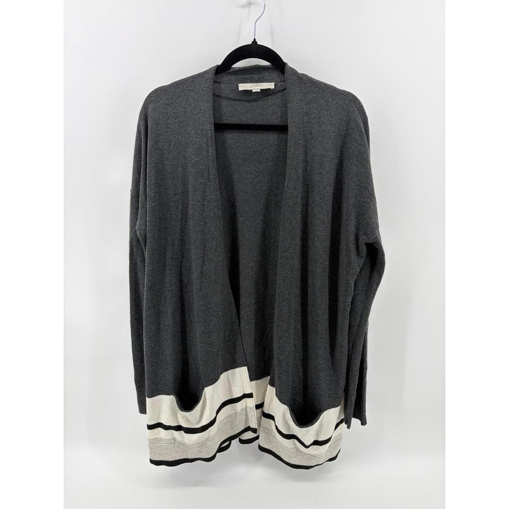 Ann Taylor LOFT, Cardigan Sweater, Gray Lightweight Open Swing, Women's XL